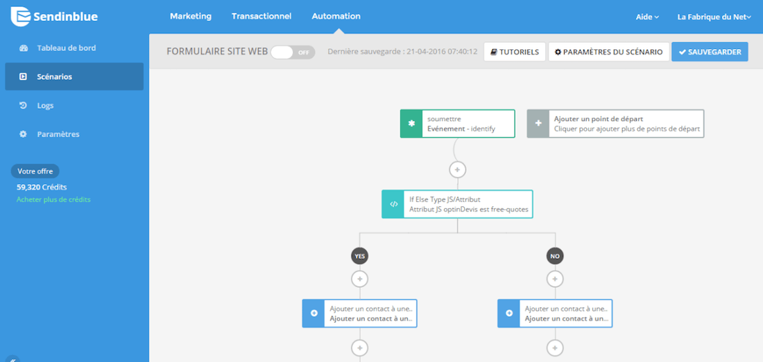 sendinblue scenario marketing automation