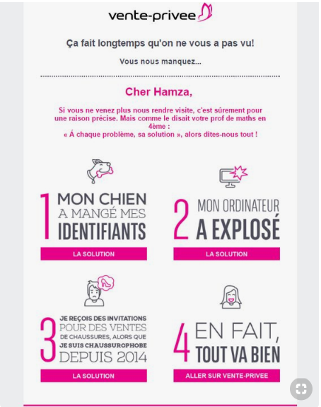 infographie relance clients baisse activite vente privee