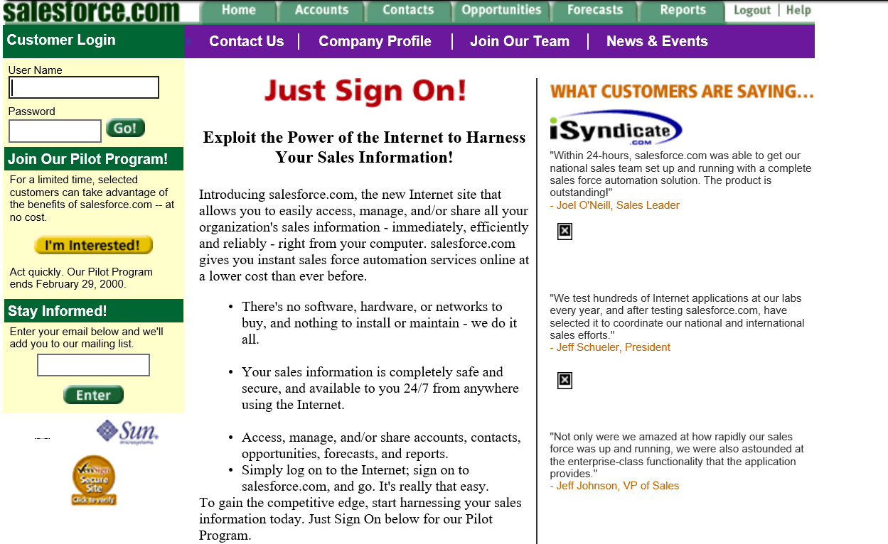 salesforce site web 1999