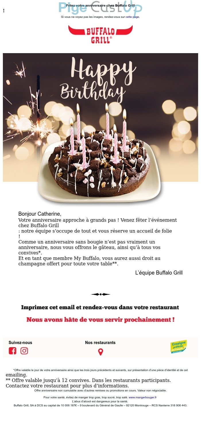 e-mailing - Marketing relationnel - Anniversaire / Fête contact - Buffalo Grill - 07/2023