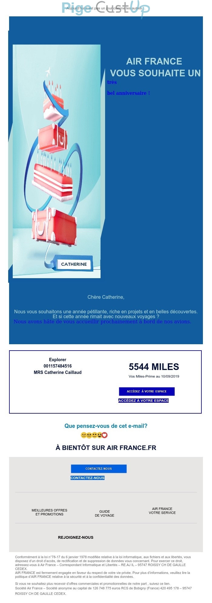 Exemple de Type de media  e-mailing - Air France - Marketing relationnel - Anniversaire / Fête contact