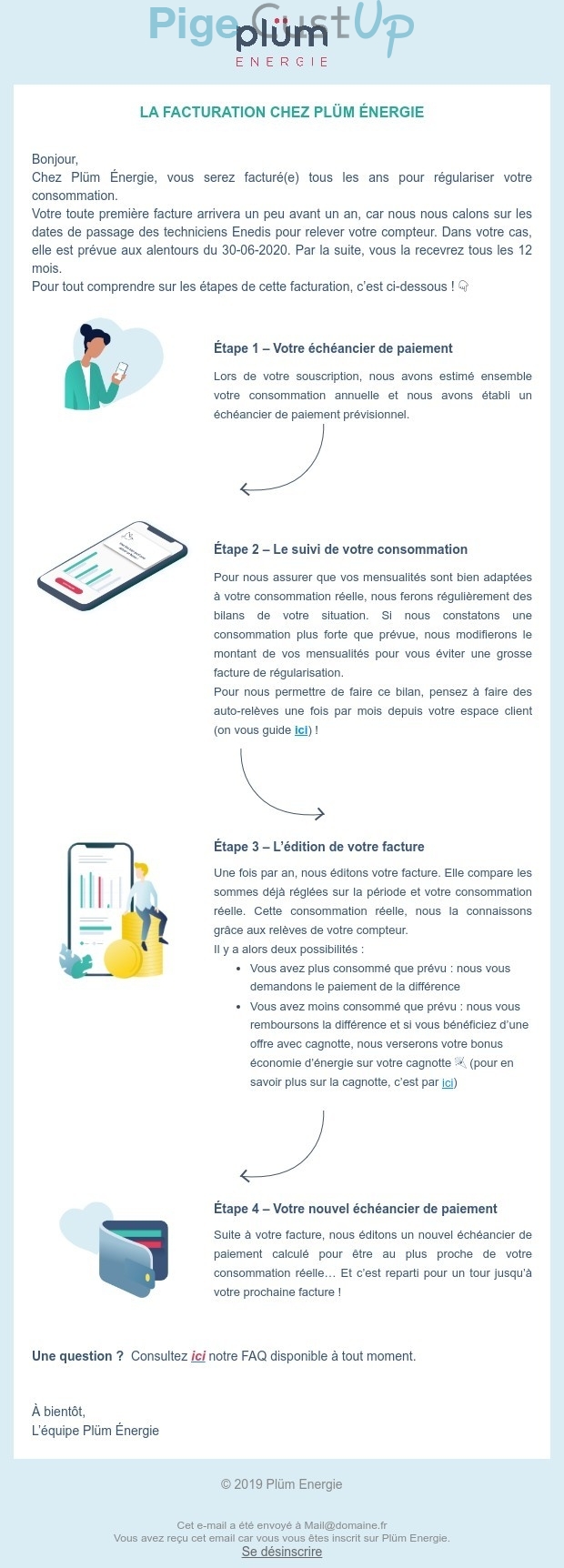 Exemple de Type de media  e-mailing - Plüm - Marketing relationnel - Newsletter - Transactionnels - Paiement facture