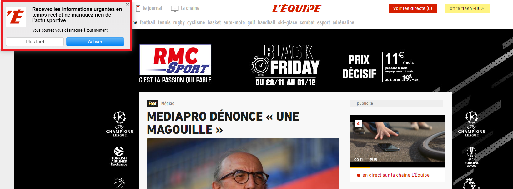 notification web lequipe