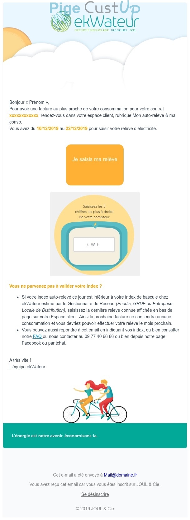 Exemple de Type de media  e-mailing - Ekwateur - Marketing relationnel - Alerting