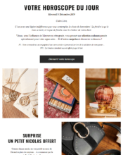 e-mailing - Marketing marque - Communication Produits - Nouveaux produits - Marketing Acquisition - Gratuit - Cadeau - Marketing fidélisation - Incitation au réachat - Marketing relationnel - Newsletter - Sézane - 12/2019