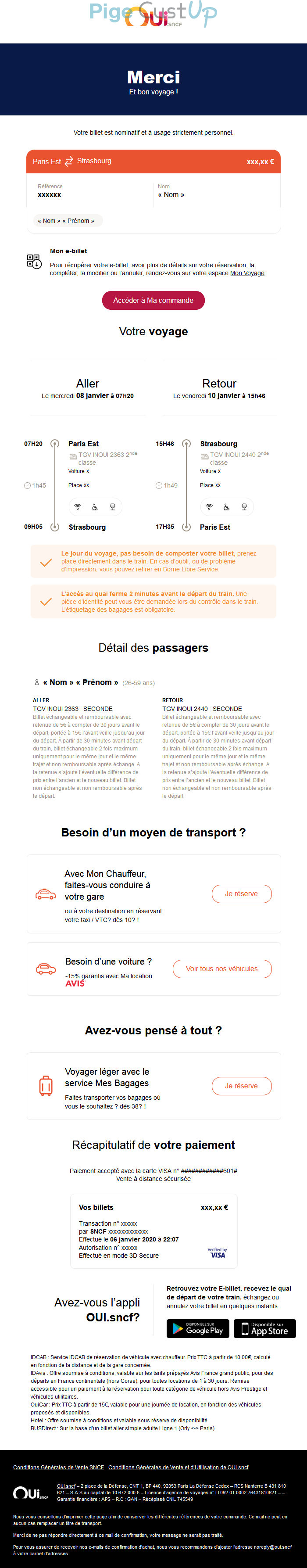 Exemple de Type de media  e-mailing - OuiSncf - Transactionnels - Confirmation de commande