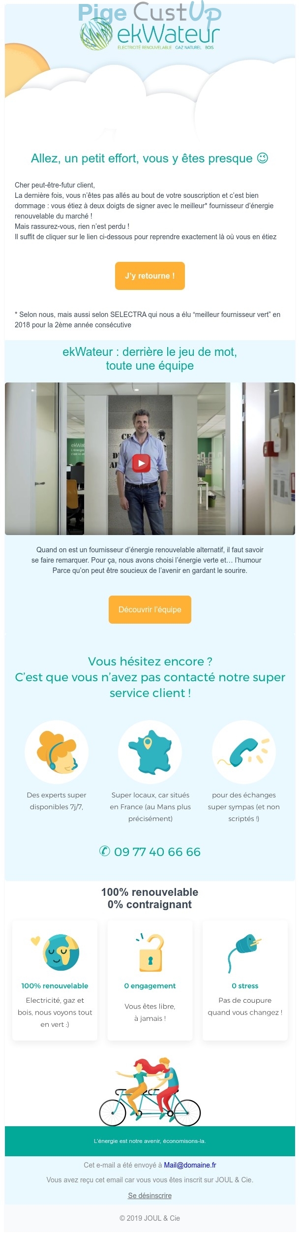 Exemple de Type de media  e-mailing - Ekwateur - Transactionnels - Finalisation ouverture de compte/inscription - Marketing Acquisition - Relance inactifs