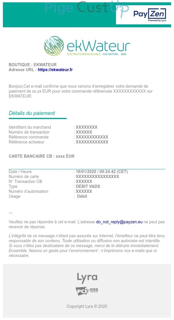 Exemple de Type de media  e-mailing - Ekwateur - Transactionnels - Confirmation de paiement