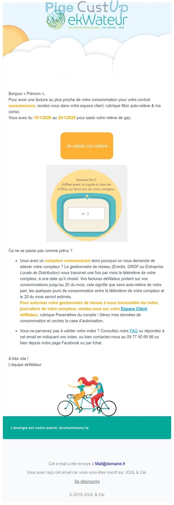 Exemple de Type de media  e-mailing - Ekwateur - Marketing relationnel - Alerting