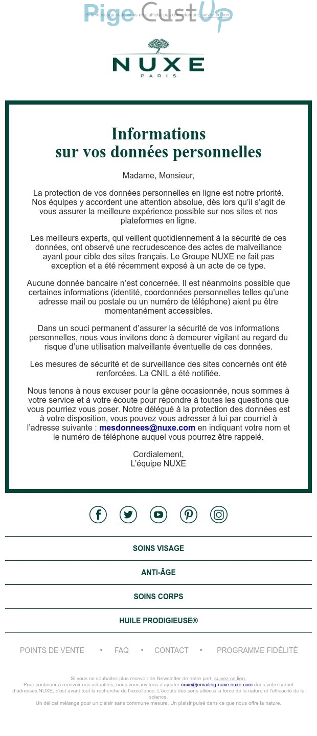 Exemple de Type de media  e-mailing - Nuxe - Marketing relationnel - Données clients / RGPD