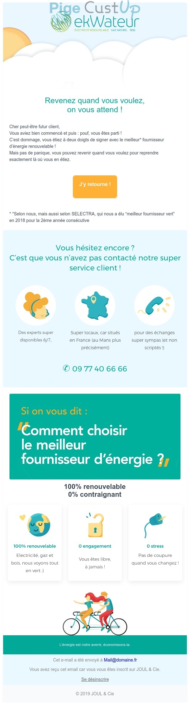 Exemple de Type de media  e-mailing - Ekwateur - Marketing Acquisition - Relance inactifs