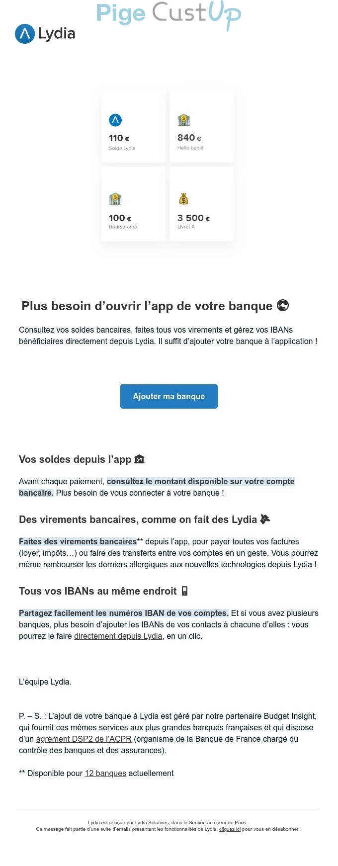 Exemple de Type de media  e-mailing - Lydia - Marketing marque - Communication Services - Nouveaux Services - Marketing relationnel - Newsletter