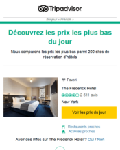 e-mailing - Marketing relationnel - Alerting - Marketing marque - Communication Produits - Nouveaux produits - Communication Services - Nouveaux Services - Marketing Acquisition - Ventes flash, soldes, demarque, promo, réduction - Tripadvisor - 02/2020