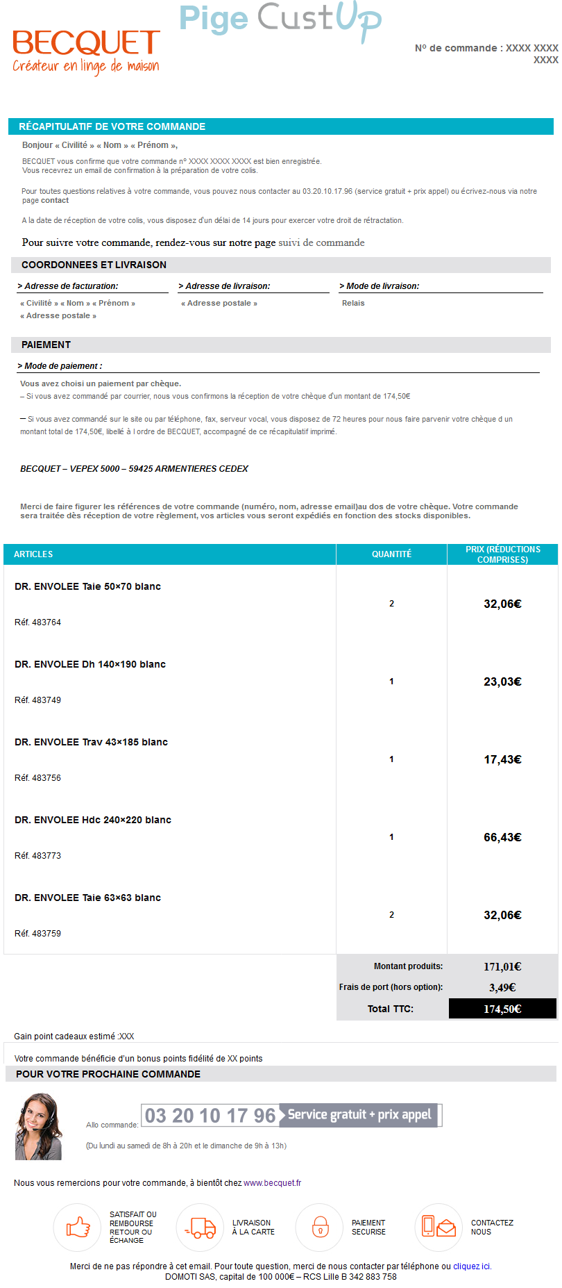 Exemple de Type de media  e-mailing - Becquet - Transactionnels - Confirmation de commande