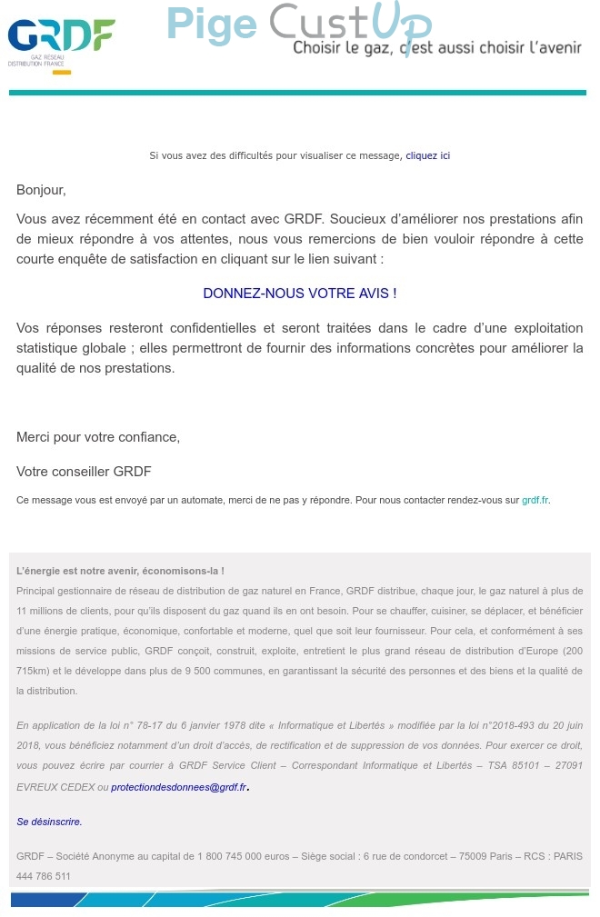Exemple de Type de media  e-mailing - GRDF - Enquêtes Clients - Consultation client