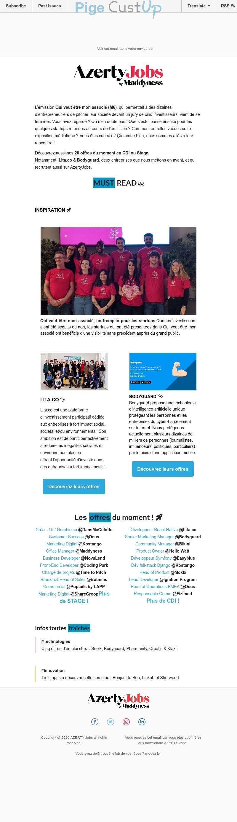 Exemple de Type de media  e-mailing - Azertyjobs - Marketing marque - Communication Produits - Nouveaux produits - Communication Services - Nouveaux Services - Marketing relationnel - Newsletter