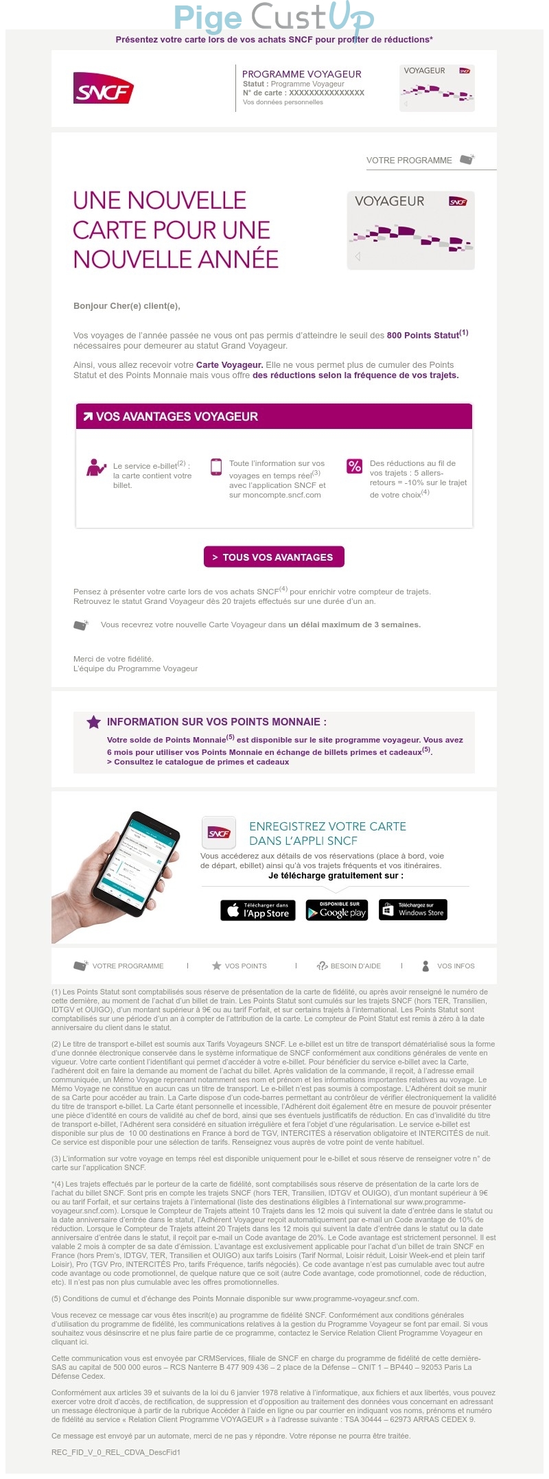 Exemple de Type de media  e-mailing - SNCF - Marketing fidélisation - Début / Fin du Programme de Fidélité - Points et statut