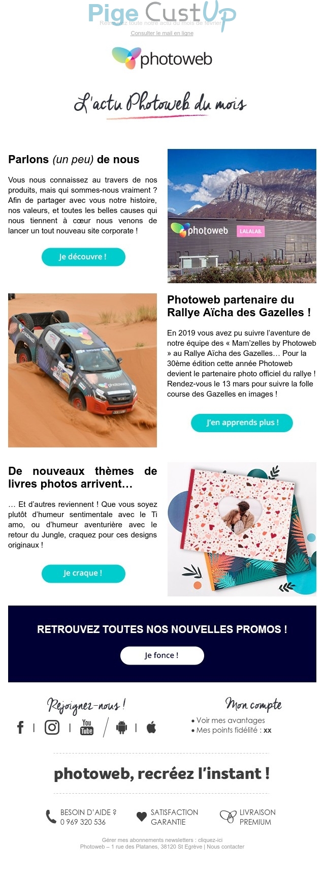 Exemple de Type de media  e-mailing - Photoweb - Marketing marque - Communication Produits - Nouveaux produits - Institutionnel - Partenariats - Marketing fidélisation - Incitation au réachat