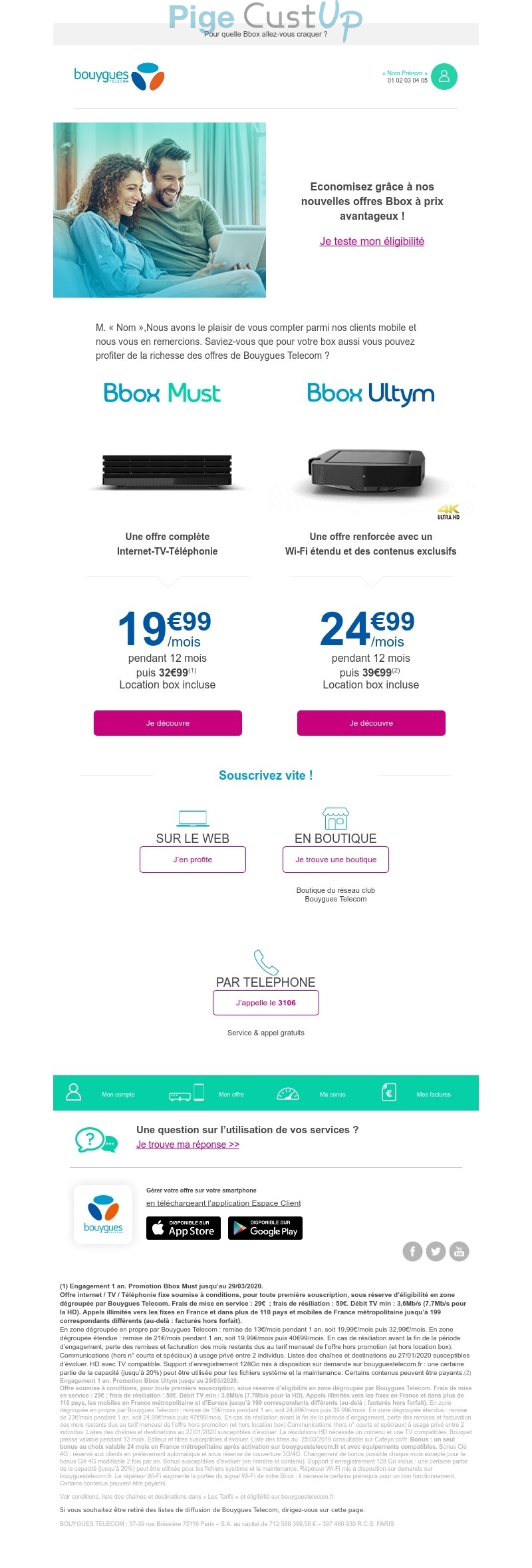 Exemple de Type de media  e-mailing - Bouygues Télécom - Marketing marque - Communication Produits - Nouveaux produits