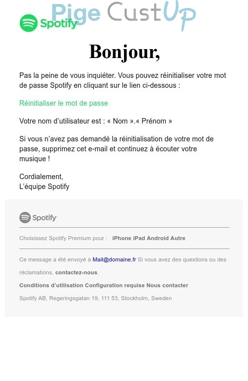 Exemple de Type de media  e-mailing - Spotify - Transactionnels - Changement de mot de passe / d'identifiant