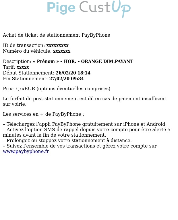 Exemple de Type de media  e-mailing - PayByPhone - Transactionnels - Consultation facture en ligne