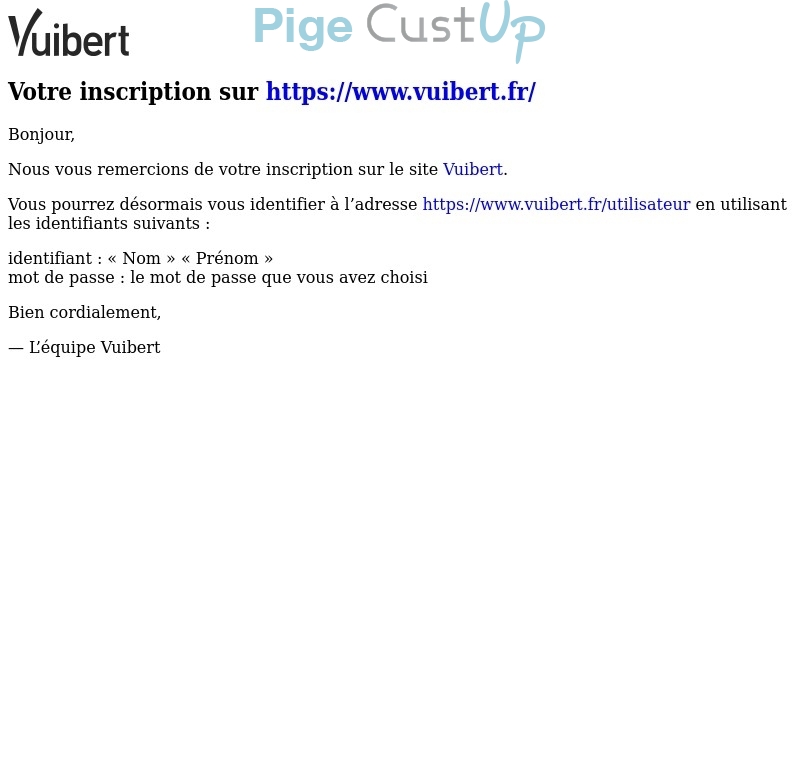 Exemple de Type de media  e-mailing - Vuibert - Transactionnels - Confirmation Ouverture de compte