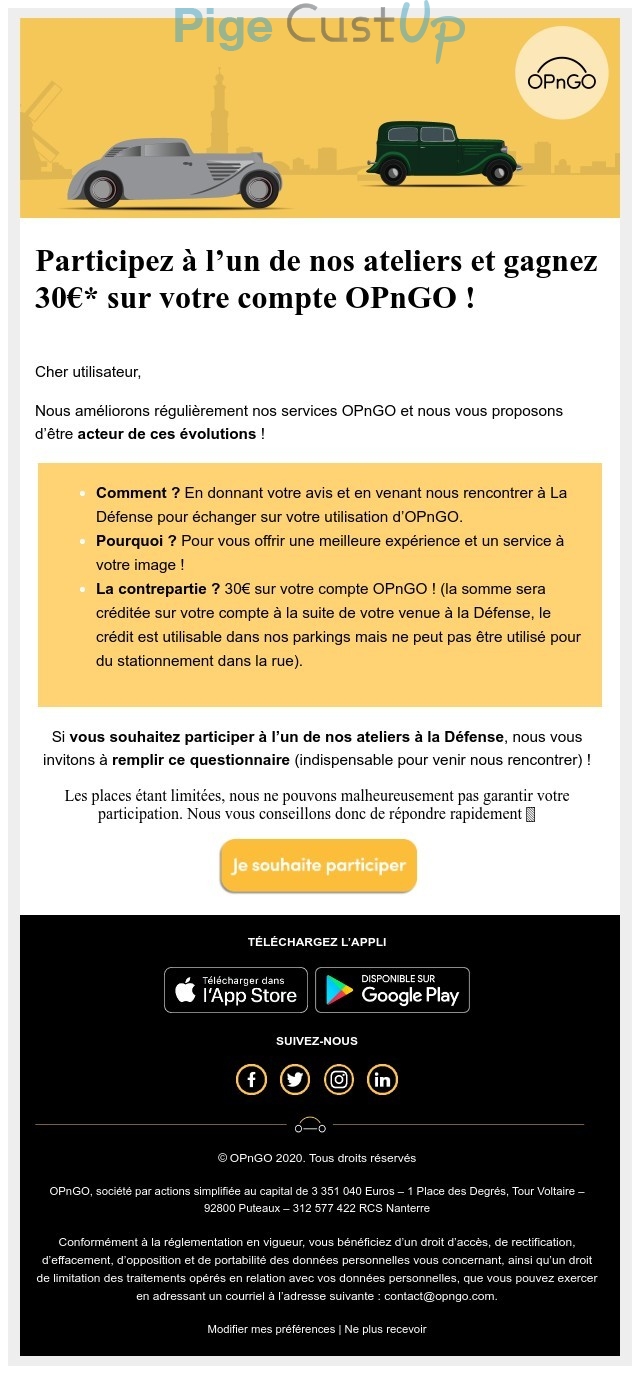 Exemple de Type de media  e-mailing - OPnGO - Enquêtes Clients - Consultation client - Marketing relationnel - Evénement - Marketing Acquisition - Jeu promo