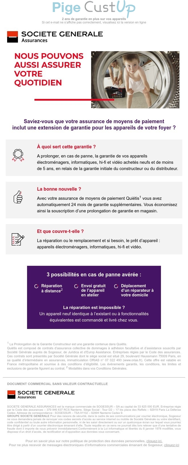 Exemple de Type de media  e-mailing - Société Générale - Marketing marque - Communication Services - Nouveaux Services - Marketing fidélisation - Incitation au réachat