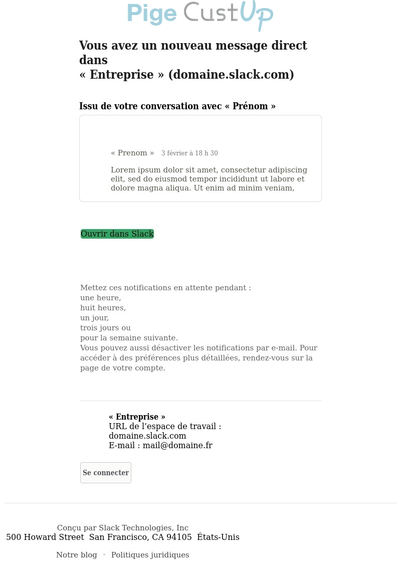 Exemple de Type de media  e-mailing - Slack - Marketing relationnel - Alerting