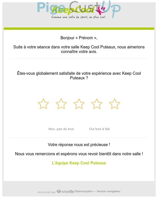Exemple de Type de media  e-mailing - Keep Cool - Enquêtes Clients - NPS / Avis clients