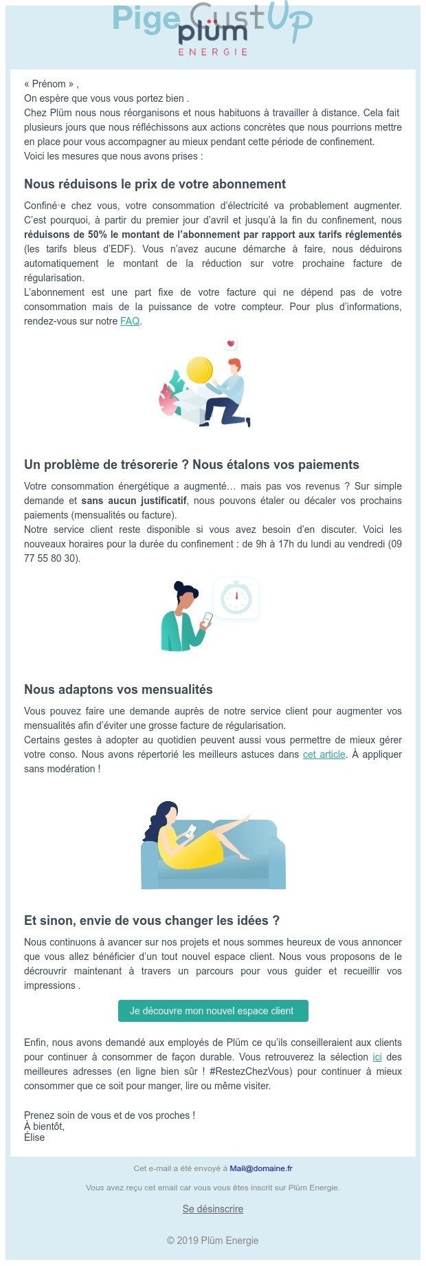 Exemple de Type de media  e-mailing - Plüm - Marketing fidélisation - Animation / Vie du Programme de Fidélité - Marketing marque - Institutionnel - Marketing relationnel - Newsletter