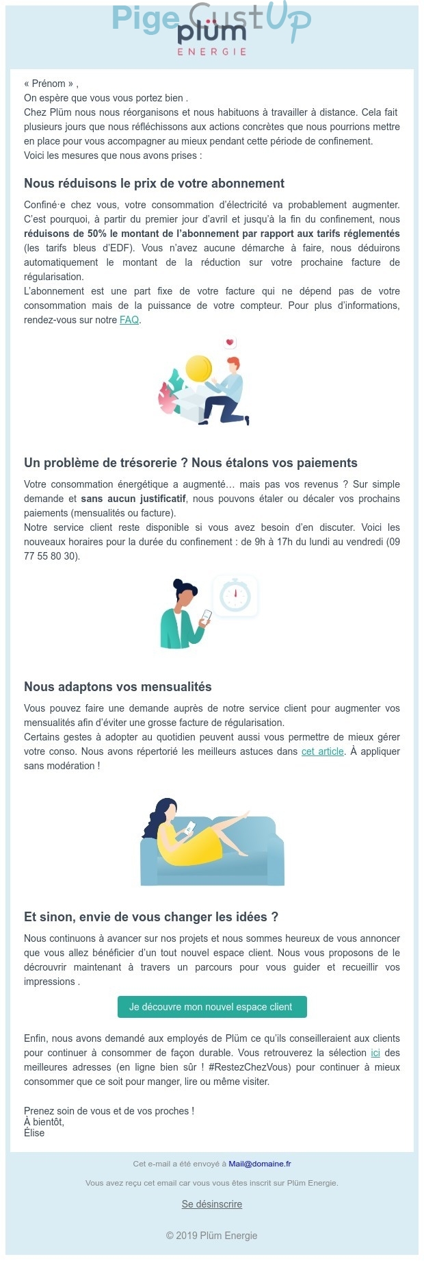 Exemple de Type de media  e-mailing - Plüm - Marketing fidélisation - Animation / Vie du Programme de Fidélité - Marketing marque - Institutionnel - Marketing relationnel - Newsletter