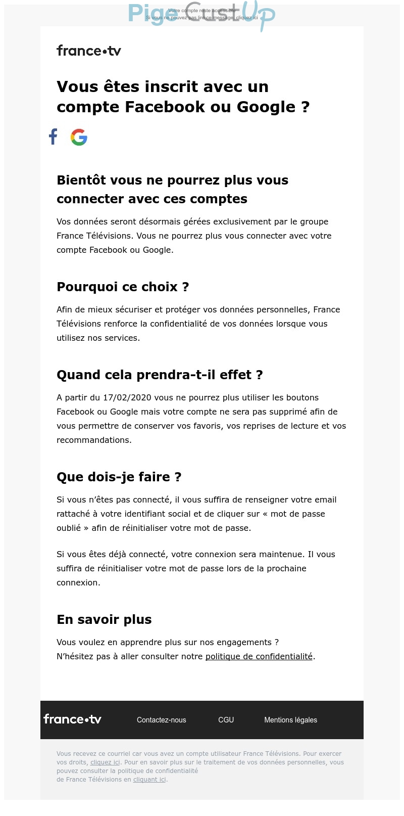 Exemple de Type de media  e-mailing - France TV - Transactionnels - Changement de mot de passe / d'identifiant