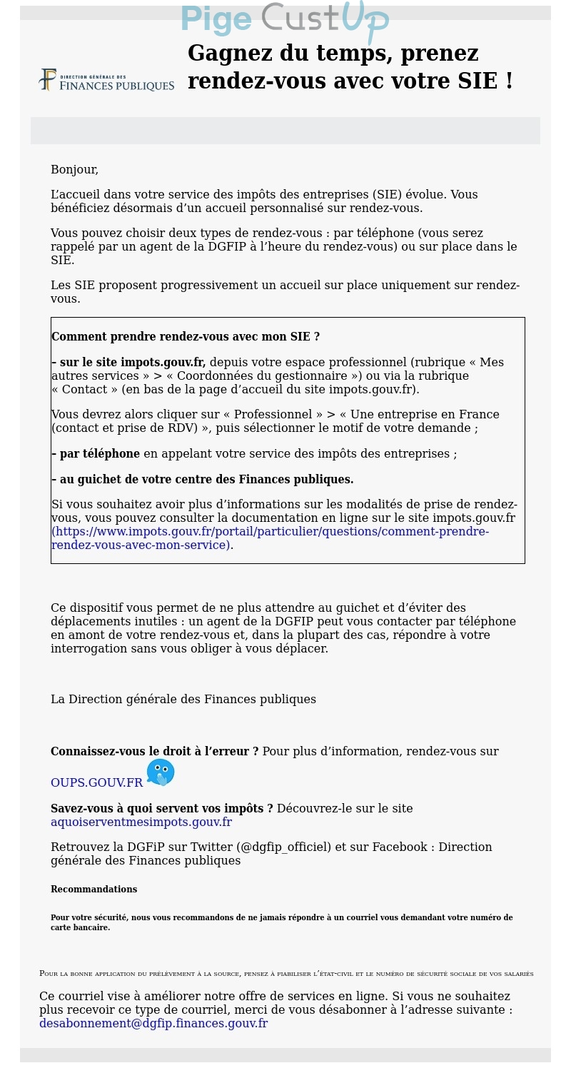 Exemple de Type de media  e-mailing - DGFIP - Marketing marque - Communication Services - Nouveaux Services