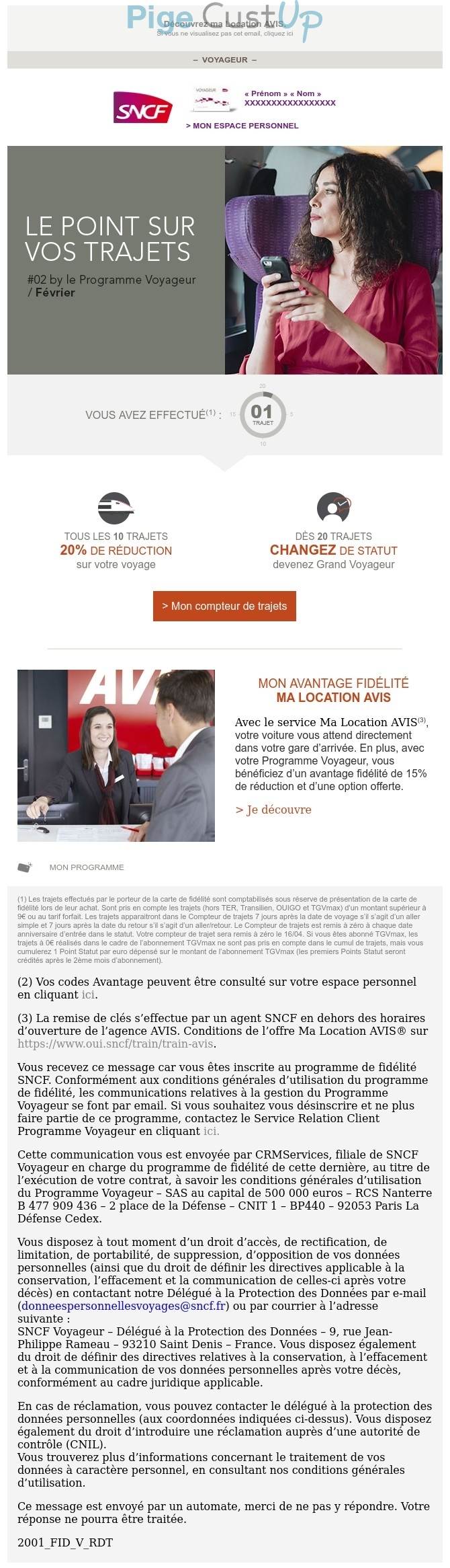 Exemple de Type de media  e-mailing - SNCF - Marketing marque - Communication Produits - Nouveaux produits - Communication Services - Nouveaux Services - Marketing fidélisation - Points et statut