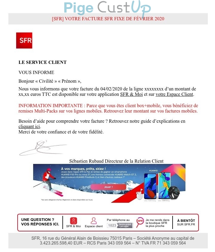 Exemple de Type de media  e-mailing - SFR - Transactionnels - Consultation facture en ligne
