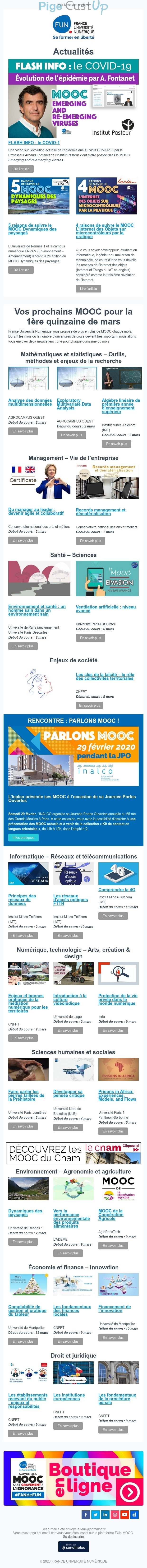 Exemple de Type de media  e-mailing - Fun Mooc - Marketing marque - Communication Produits - Nouveaux produits - Communication Services - Nouveaux Services - Marketing relationnel - Evénement - Newsletter - Marketing fidélisation - Incitation au réachat