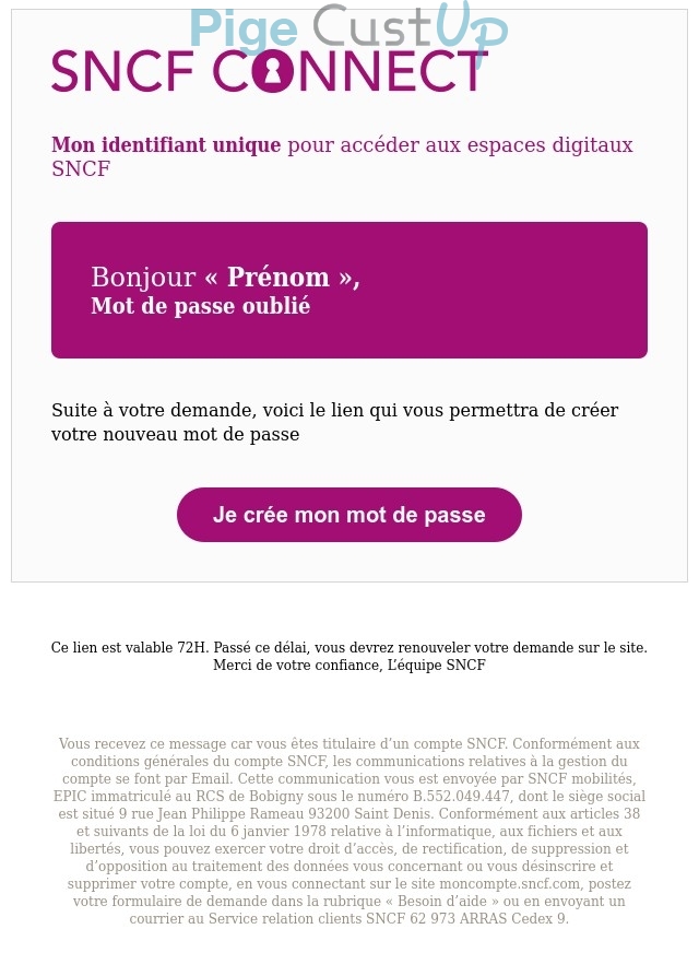 Exemple de Type de media  e-mailing - SNCF - Transactionnels - Changement de mot de passe / d'identifiant
