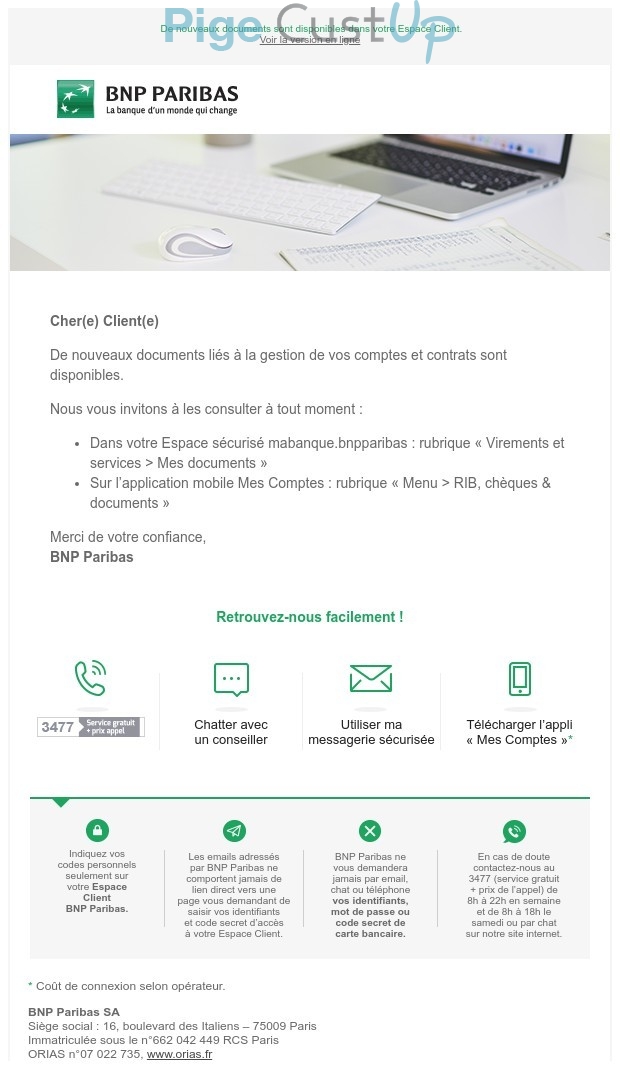 Exemple de Type de media  e-mailing - BNP - Marketing relationnel - Alerting