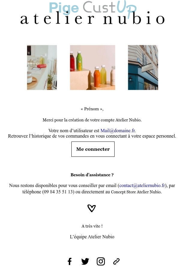 Exemple de Type de media  e-mailing - Atelier Nubio - Marketing marque - Communication Services - Nouveaux Services - Transactionnels - Confirmation Ouverture de compte