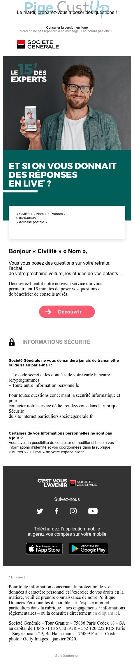Exemple de Type de media  e-mailing - Société Générale - Marketing marque - Communication Services - Nouveaux Services