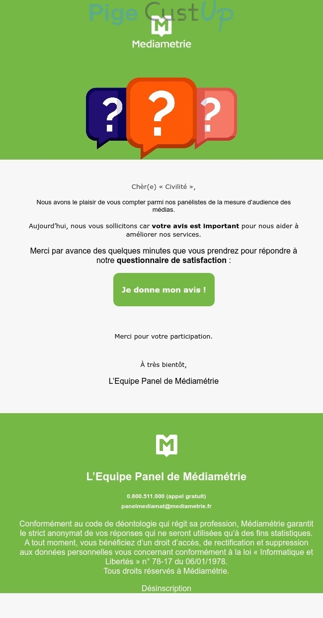 Exemple de Type de media  e-mailing - Médiamétrie - Enquêtes Clients - Consultation client