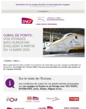 e-mailing - Marketing marque - Communication Produits - Nouveaux produits - Communication Services - Nouveaux Services - Marketing fidélisation - Points et statut - SNCF - 02/2020