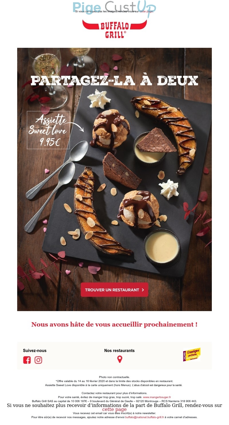 e-mailing - Marketing relationnel - Calendaire (Noël, St valentin, Vœux, …) - Buffalo Grill - 02/2020