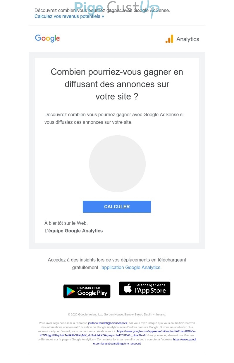 Exemple de Type de media  e-mailing - Google - Marketing Acquisition - Acquisition sans promotion - Marketing marque - Communication Produits - Nouveaux produits