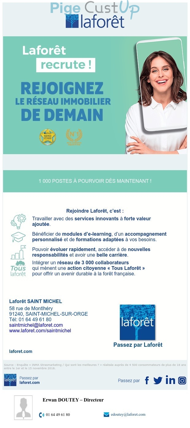 Exemple de Type de media  e-mailing - Laforêt - Collecte de données - Acquisition de leads - Marketing marque - Recrutement collaborateurs