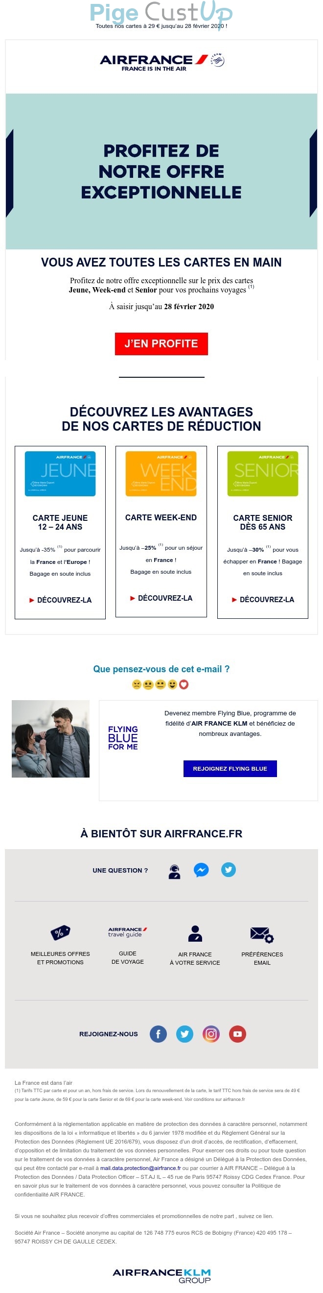 Exemple de Type de media  e-mailing - Air France - Marketing Acquisition - Acquisition abonnements - Ventes flash, soldes, demarque, promo, réduction - Marketing marque - Communication Produits - Nouveaux produits - Communication Services - Nouveaux Services