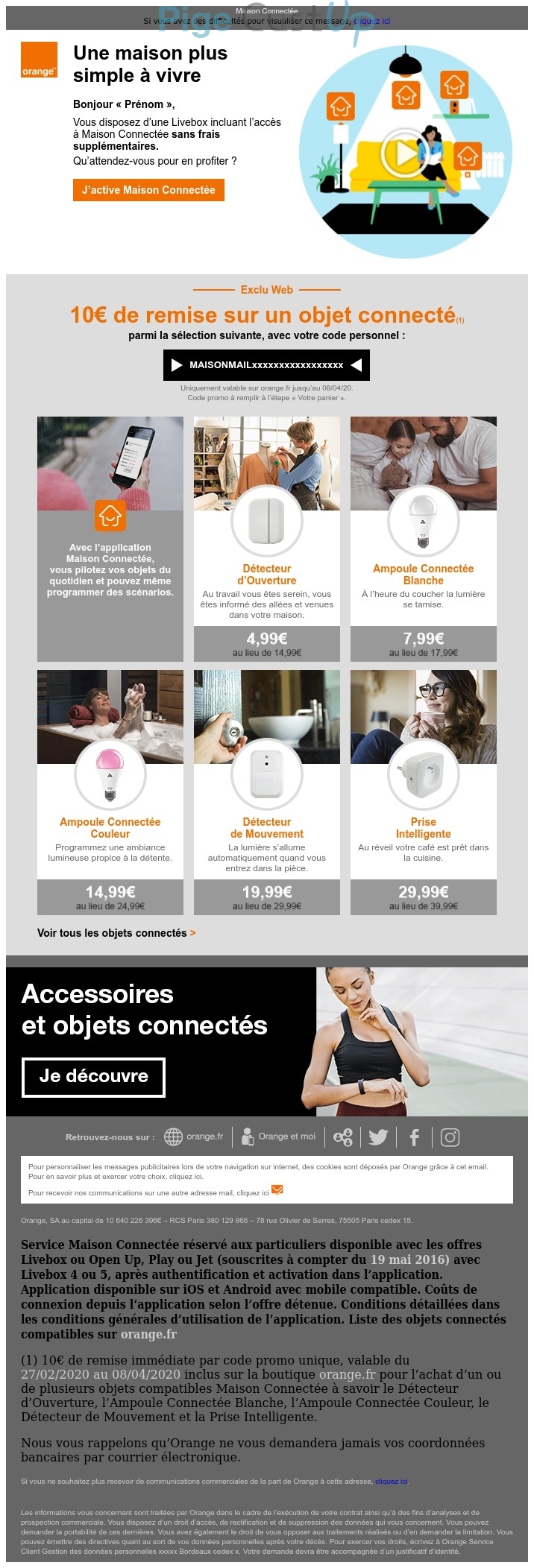 Exemple de Type de media  e-mailing - Orange - Marketing marque - Communication Produits - Nouveaux produits - Marketing fidélisation - Incitation au réachat - Marketing Acquisition - Ventes flash, soldes, demarque, promo, réduction
