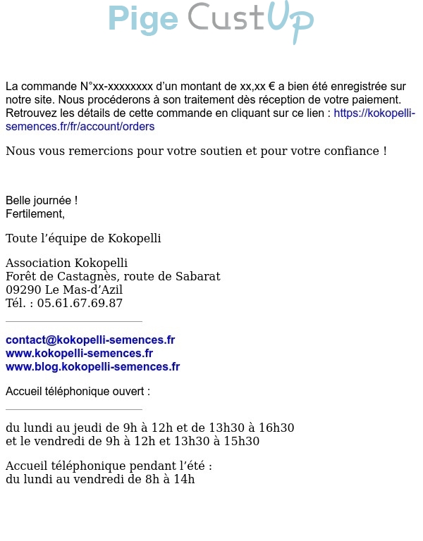 Exemple de Type de media  e-mailing - Association Kokopelli - Transactionnels - Confirmation de commande