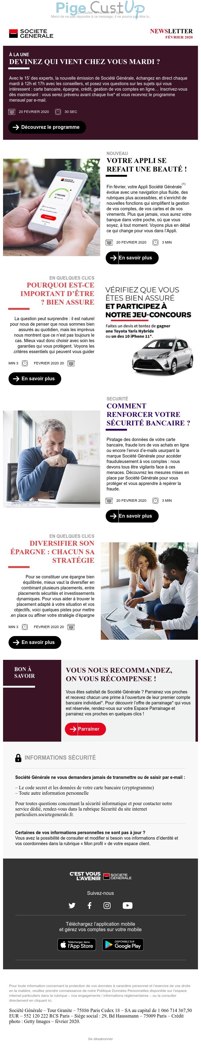 Exemple de Type de media  e-mailing - Société Générale - Marketing relationnel - Evénement - Newsletter - Marketing Acquisition - Parrainage